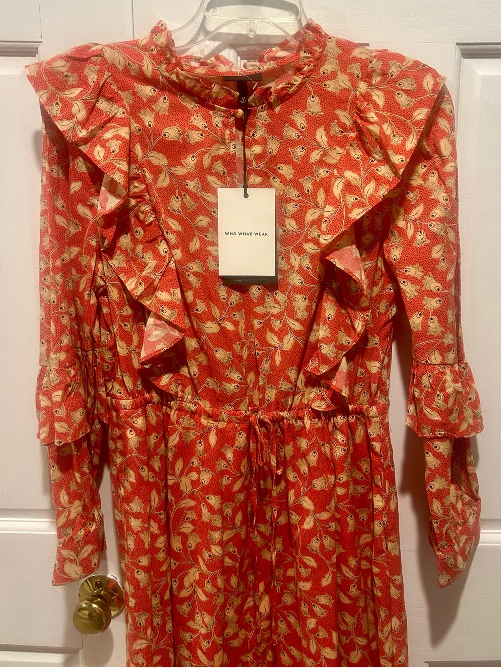 Who What Wear Red Floral Ruffle Dress